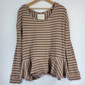 We The Free Striped Tan and Black Blouse